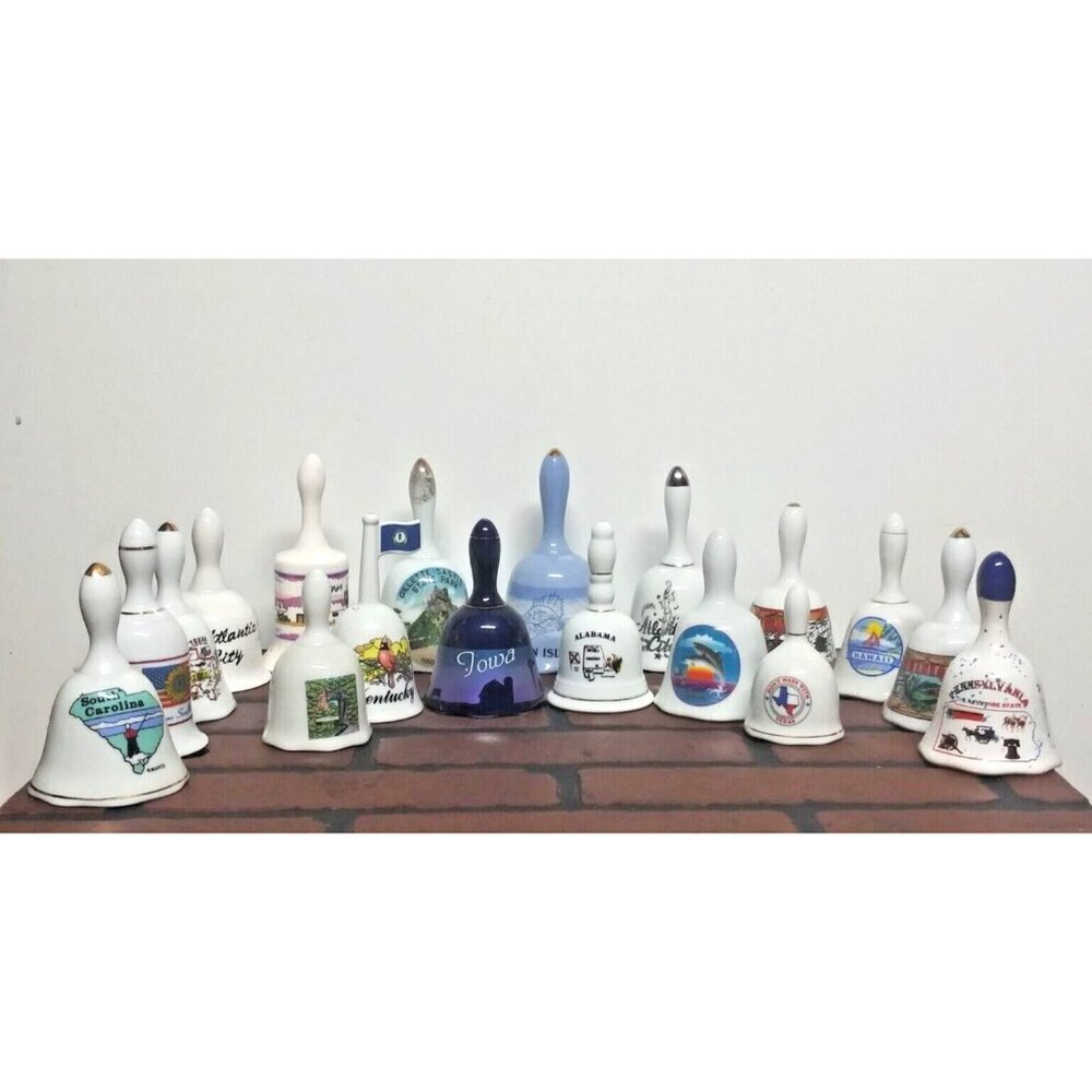 18 Souvenir Bells Ceramic Porcelain Collectible Lot Bundle Vintage USA States